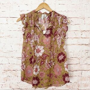 Joie Floral Sleeveless Ruffle Blouse Size Small